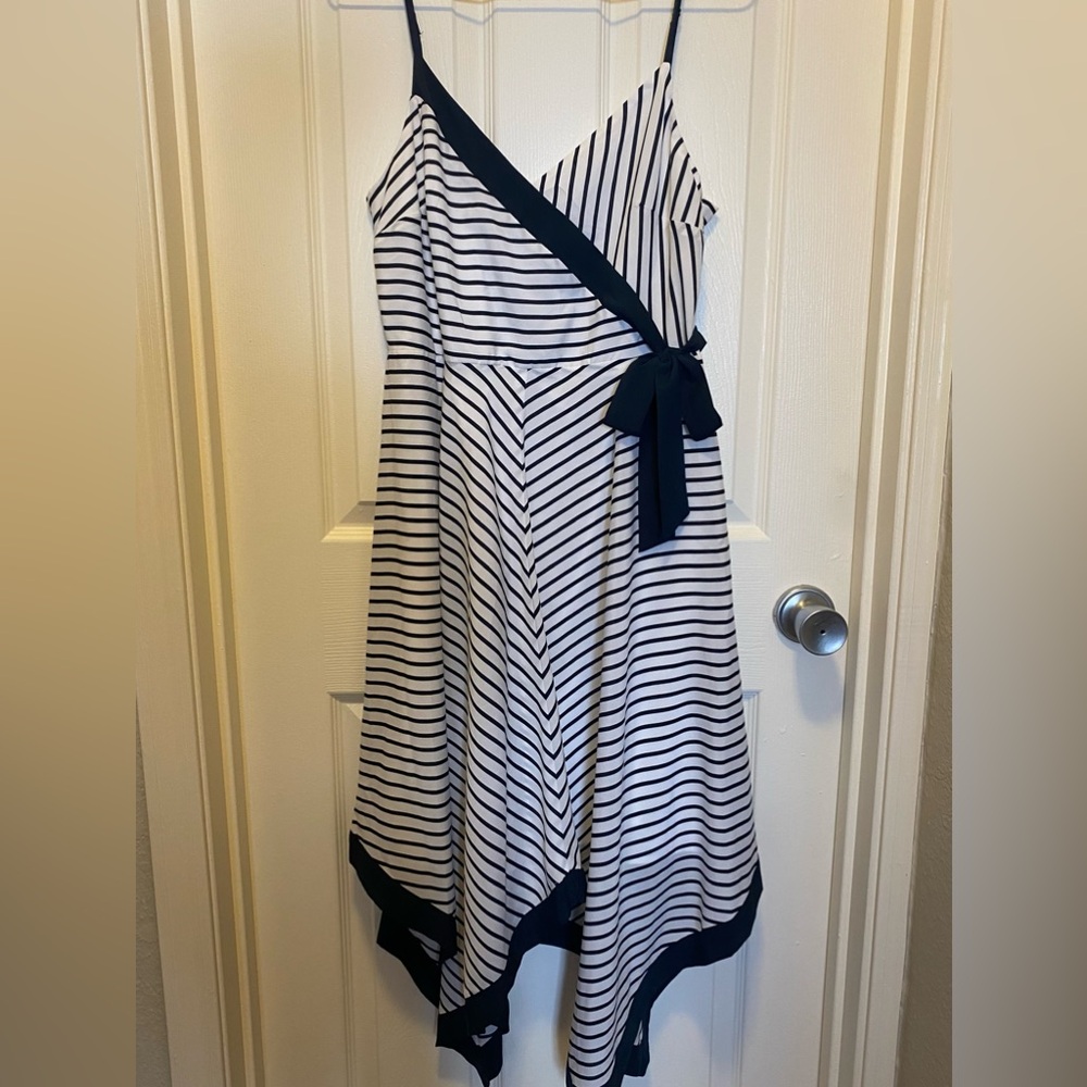Handkerchief Hem Striped Dress- petite